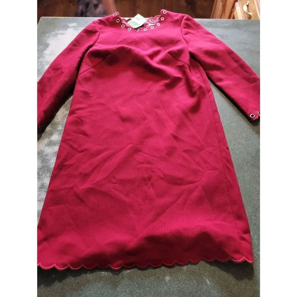 NWT KATE SPADE Red Grommet Scallop Trim Shift Dress sz 2